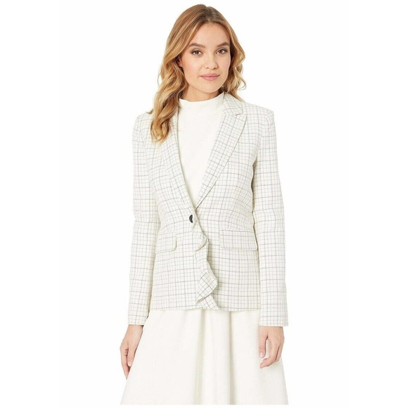 Joie Jackets & Blazers - Joie Cotton Ruffled Blazer - Plaid - White Multi/Porcelain